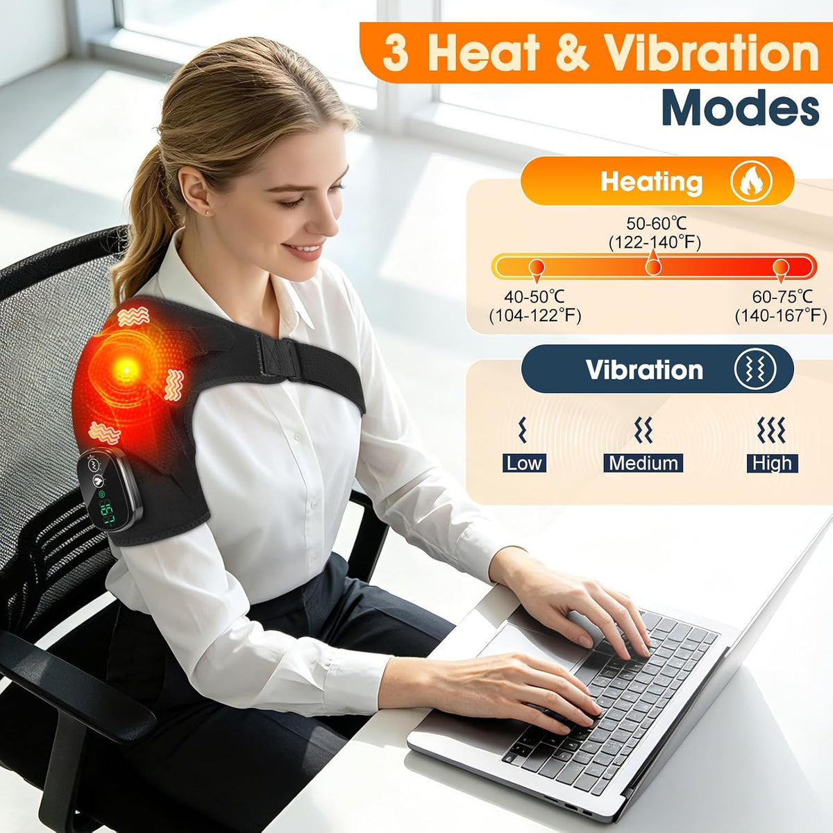 Shoulder Heating Pad with Massage, Rotator Cuff Shoulder Brace for Frozen