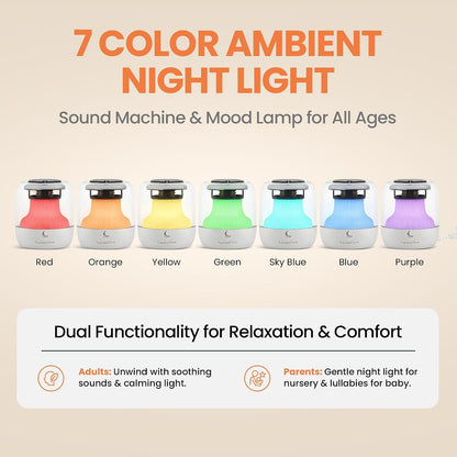 Mini White Noise Machine for Baby, Kids & Adults – 15 Calming Sounds, Soft Night Light, USB-C Rechargeable, Timer – Portable Travel Sound Machine