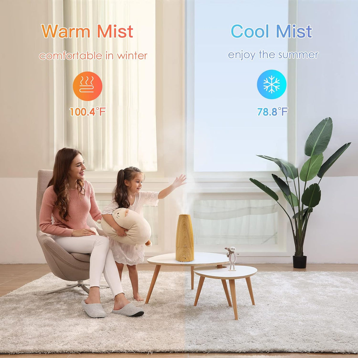 Cool Mist Humidifier，Elecameier Air humidifier for Home/Bedroom with Remote Control 2.3L Smart Air Humidifier for Desk/Office/Bedroom 25dB Whisper Quiet with Auto Shut off dark wood