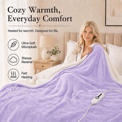 Electric Heated Blanket Full Size 72"x84" – Light Gray | ETL for Safe Overnight, 4 Heat Settings & 10H Auto Off, Dual-Sided Microplush Sherpa for Home Night, Machine washable