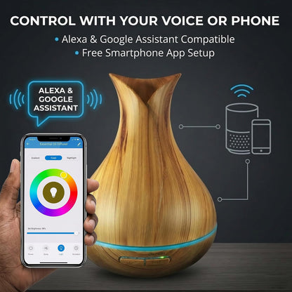 Sierra Modern Home Smart WiFi Humidifier - Aromatherapy Essential Oil Diffusers with App Control & Voice Control - Works with Alexa & Google Home - 400ml Ultrasonic Diffuser & Humidifier - Dark Brown