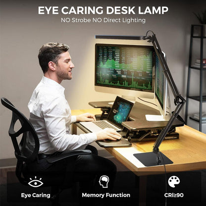 SKYLEO Desk Lamp for Home Office, Eye Comfortable LED Desk Light for Long Hours, Adjustable Swing Arm with Memory Function, Black