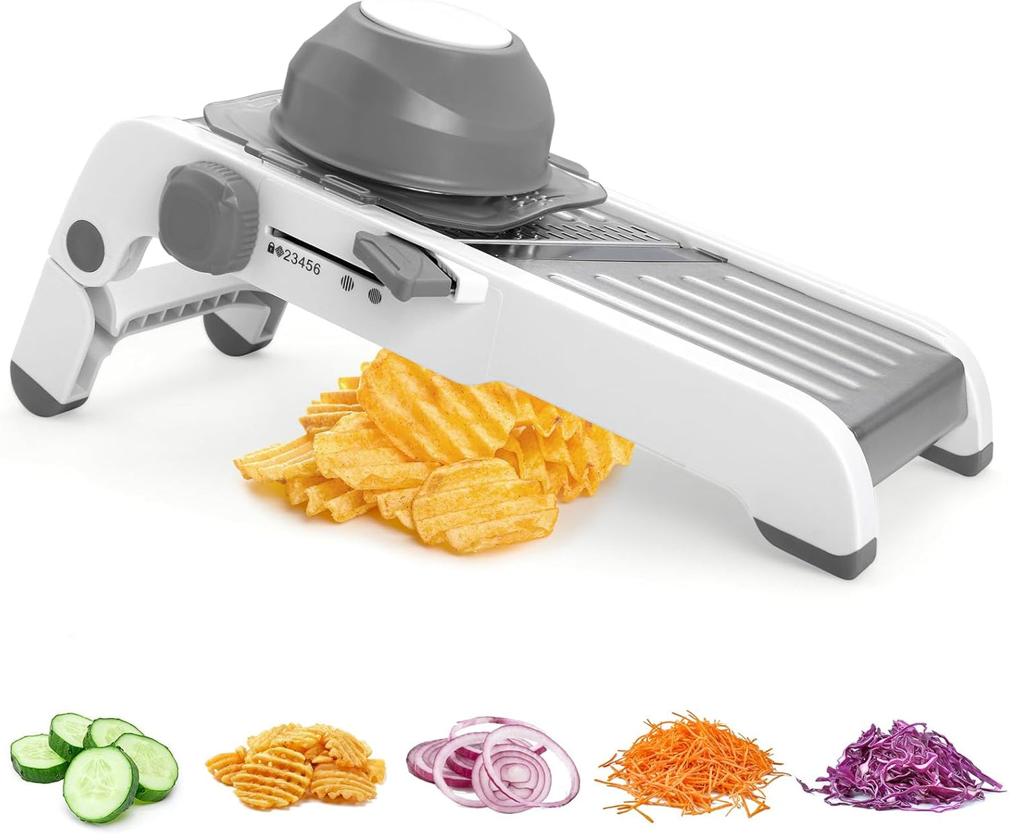 Mandoline Slicer for Kitchen, Adjustable Vegetable Potato Slicer | Stainless Steel Safe Mandolin Veggie Fruit Cutter with Food Holder, for Onion Cucumber Tomato Carrot, Grey