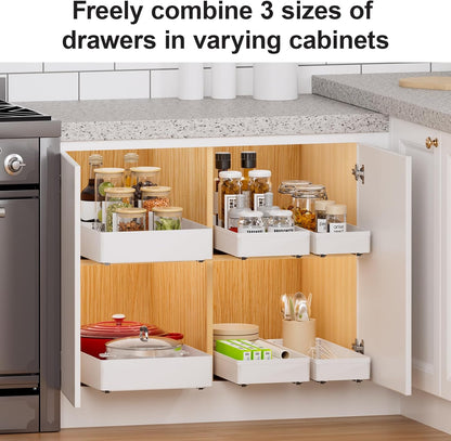 Delamu 3 Pack Pull Out Cabinet Organizer, 15.7"Deep Pull Out Drawers for Cabinets, Slide Out Drawers for Kitchen Cabinets, Bathroom Cabinet Organizer, Pantry (White)