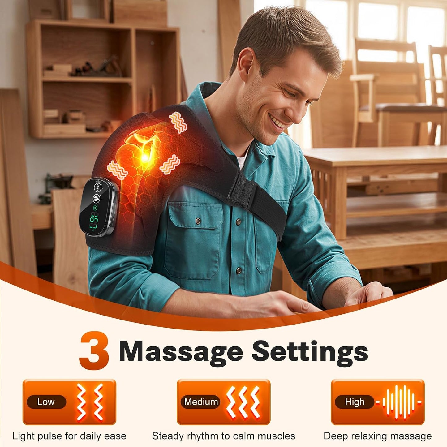 Cordless Shoulder Heating Pad with Massage, Heated Shoulder Wrap Massager for Deep Tissue Pain Relief, Frozen Shoulder & Rotator Cuff Heating Pad with Adjustable Heat and Vibration