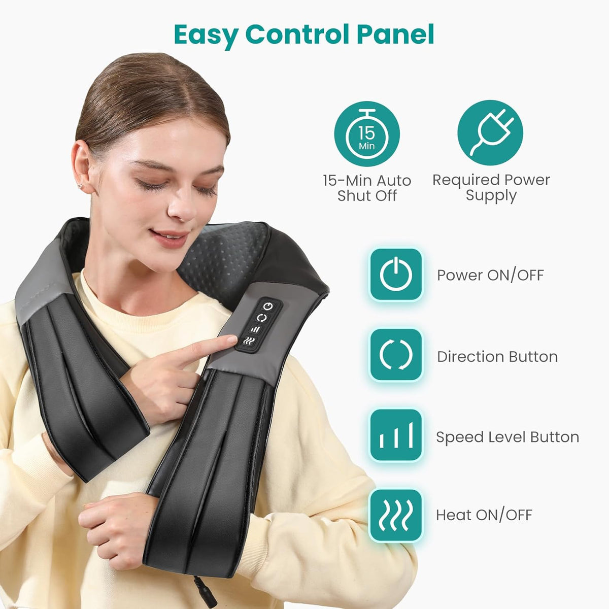 Nekteck Shiatsu Neck Massager with Heat for Pain Relief, NOT Cordless