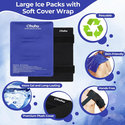 Ohuhu Ice Pack for Injuries Reusable 2 Pack 14"x11" Hot Cold Pack Wrap