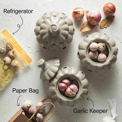 Garlic Storage Pod Ceramic Garlic Keeper with Lid Large Garlic Container for Counter, White