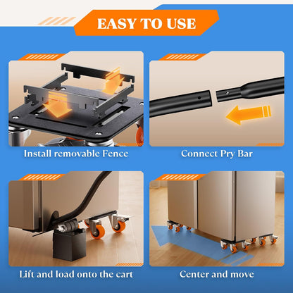 Furniture Movers with Wheels, Upgraded Guardrails for No Slips, Heavy Duty Furniture Dolly, Furniture Sliders with Wheels, Furniture Lifter Tool Included (Orange, 6.3" × 6.3" Pro)