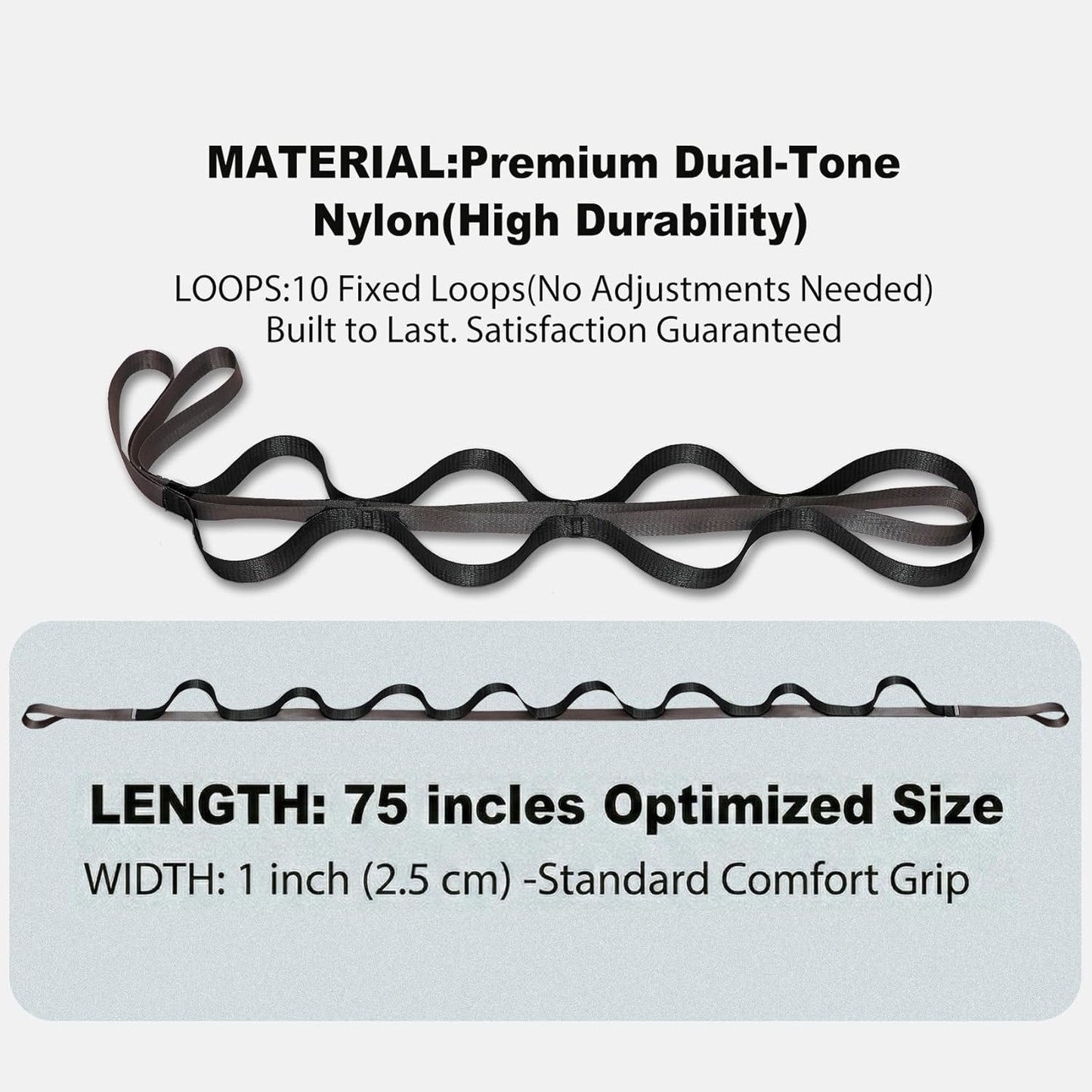 Acozycoo Stretching Strap with Loops for Leg Calf Back Physical Therapy | Non-Elastic Yoga Strap for Stretching,Stretch Band,Leg Lifter,Rehab,Knee,Hip,Pilates,Flexibility Training,Hamstring,Fascia