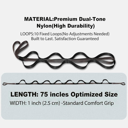 Acozycoo Stretching Strap with Loops for Leg Calf Back Physical Therapy | Non-Elastic Yoga Strap for Stretching,Stretch Band,Leg Lifter,Rehab,Knee,Hip,Pilates,Flexibility Training,Hamstring,Fascia