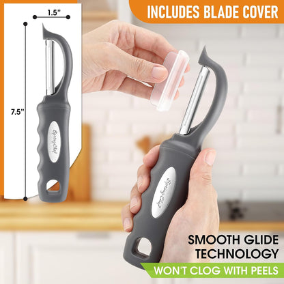Spring Chef Swivel Potato Peeler for Kitchen w/ Soft Grip Handle, Mango | Premium Vegetable Peeler w/ Sharp Stainless Steel Blades, Multifunctional Food Peeler for Apple, Carrot, Cucumber, Fruit