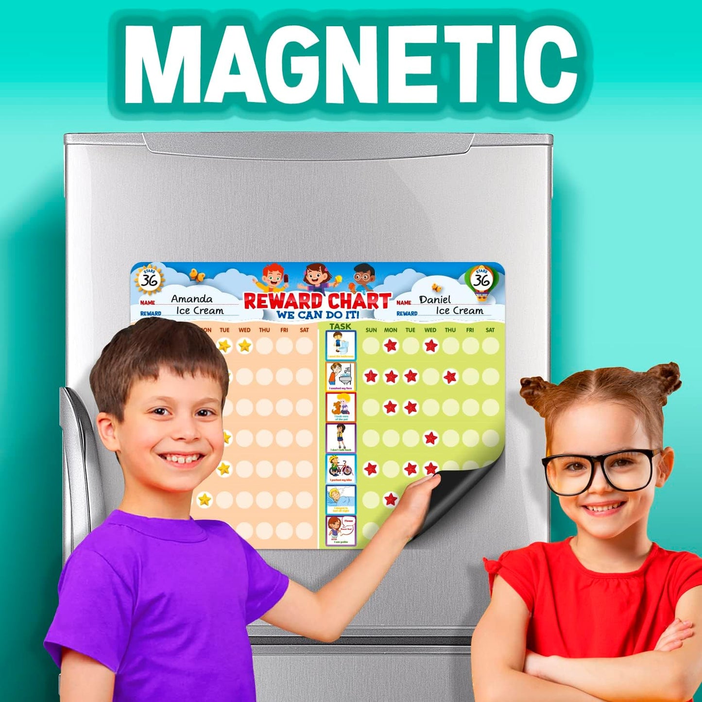 Behavior Reward Chart System - Pad with 26 Chore Charts for Kids, 2800 Stickers to Motivate Responsibility & Good Habits