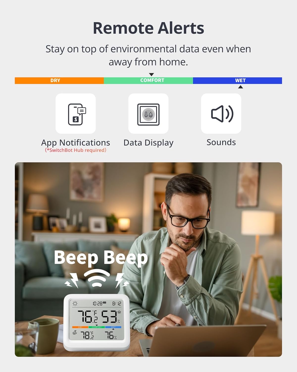 SwitchBot Meter Pro, Digital Hygrometer & Thermometer - Wireless Indoor Temperature & Humidity Monitor with Bluetooth App Control, Real-Time Alerts (1, Meter Pro)