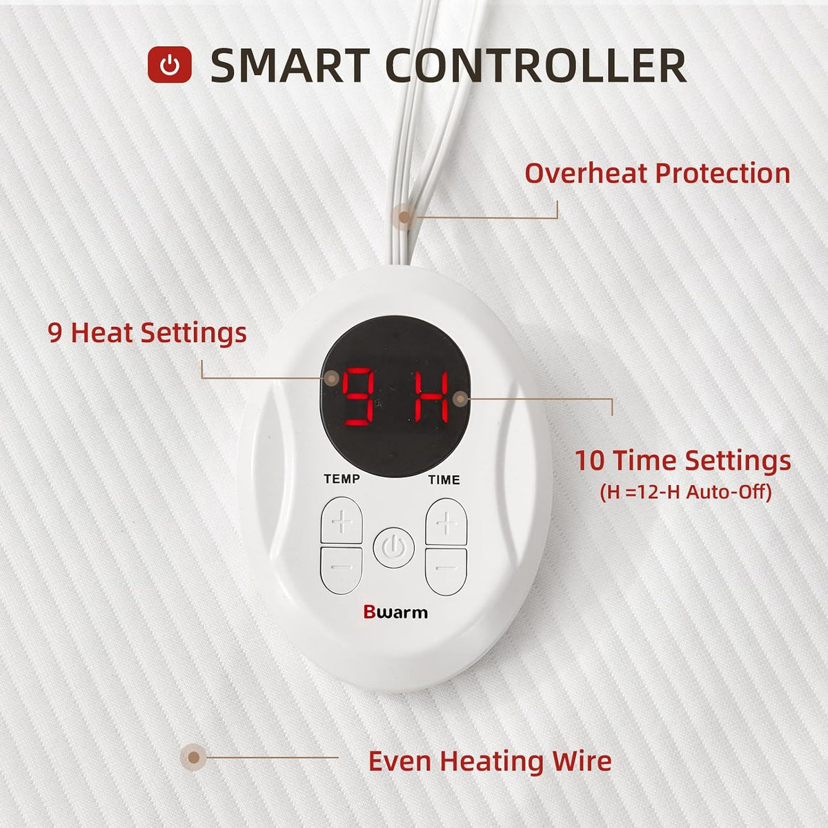 Bwarm Waterproof Heated Mattress Pad Foot Queen, 9 Heat Settings