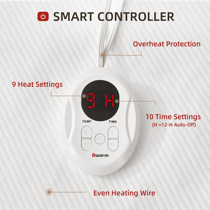Bwarm Waterproof Heated Mattress Pad Foot Queen, 9 Heat Settings