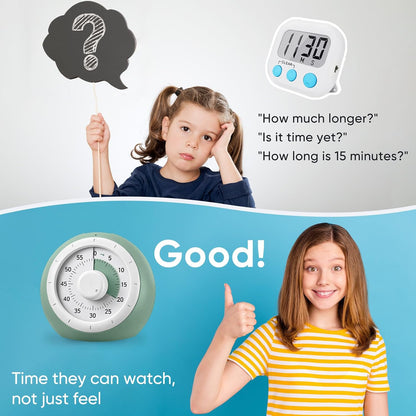 Visual Timer for Kids, 60-Minute Silent Countdown for Classroom | Home, Office, Kitchen, Rainbow Pattern Desk Timer, Time Management Tools with Silent Operation, Pomodoro Timer (Green)