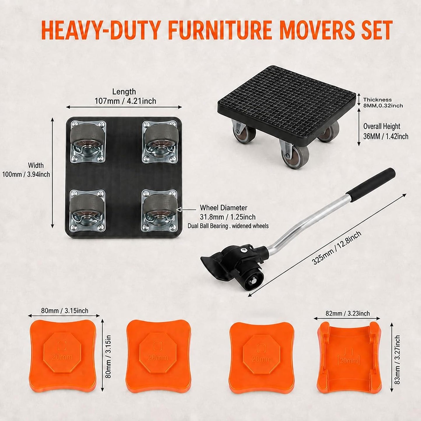 New Upgrade Furniture Sliders Furniture Movers with 4 Wheels, Furniture Lift Mover Tool Set with 360° Rotatable, Furniture Dolly for Moving Heavy Duty Sofa, Bed, Maximum Load 850LBS