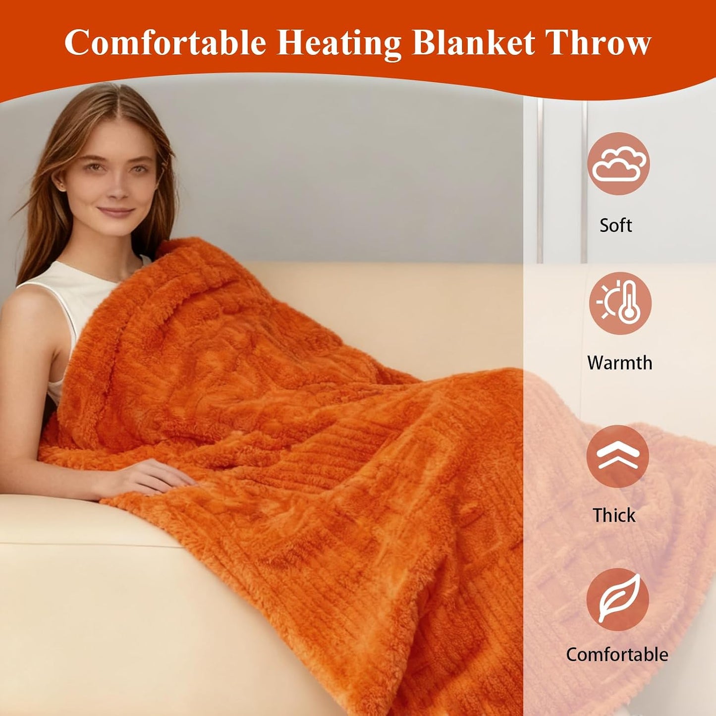 Heated Blanket Electric Throw, 50"X60" Heating Blanket Waffle with 12 Heat Levels, Fast Heating Blanket with 1-12H Timer, Overheat Protection with ETL & FCC for Bed Home Office Sofa (Light Gray）