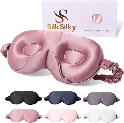SilkSilky 100% 22 Momme Mulberry Silk Sleep Mask, Dark Blue