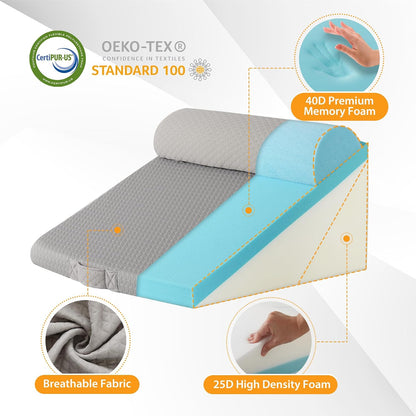 Ruqmuis Wedge Pillow Set for After Surgery, 3PCS Adjustable 9&12 Inch Bed Wedge Pillow for Sleeping, Incline Pillow Wedge for Headboard, Post Surgery, Acid Reflux, Neck&Back Support, White/Grey