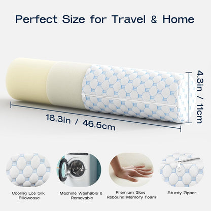 Neck Roll Pillow for Neck Pain Relief - Memory Foam Neck Support Pillow for Bed | Round Neck Pillow for Sleeping, 15.7 * 6 * 6 inch (Cool-Blue)