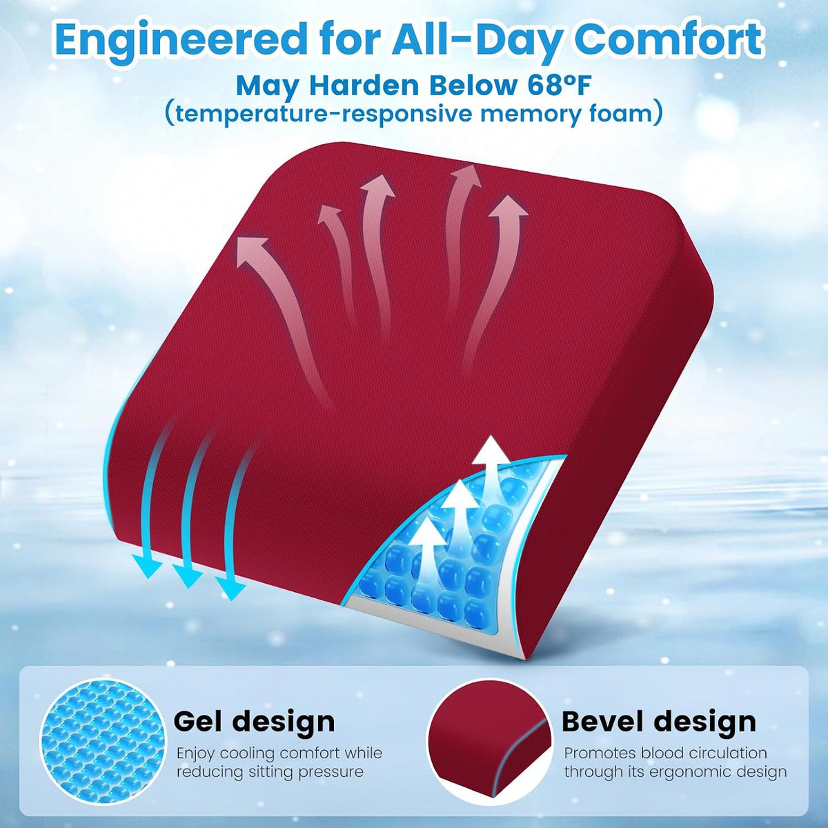 Wheelchair Seat Cushion Cooling Gel Memory Foam Chair Cushion