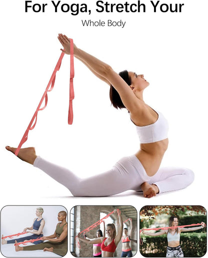 10 Loop Yoga Stretching Strap for Physical Therapy - Non-Elastic Exercise Band for Pilates, Yoga, Stretching for Women & Men