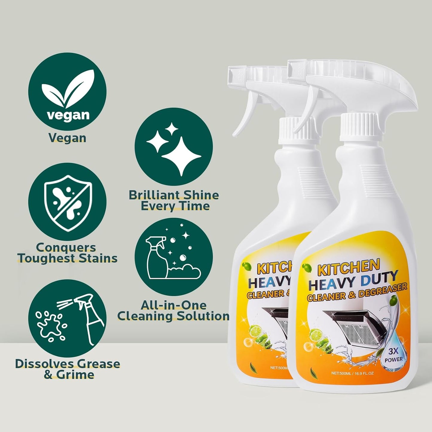Degreaser Cleaner Heavy Duty Spray: Foaming Kitchen Spray for Cookware | Cuts Through Baked-On Grease on Ovens Stove Tops Grills - Clean Up Kitchen Oil Stains Spray for Multi-Surface Countertop