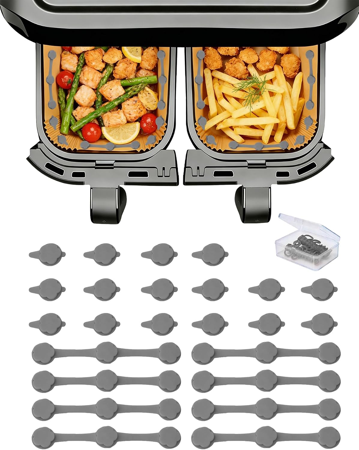 12PCS Air Fryer Liner Magnets with Silicone Clips (Red) | Heat-Resistant Silicone Air Fryer Magnet Holders Secure Parchment Paper Liners Firmly to Prevent Folding & Burning