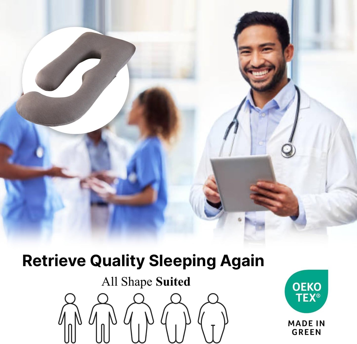 ALLOPERA Pregnancy Pillows for Sleeping, 57-Inch U-Shaped Full Body Maternity Pillow with Adjustable Fill and Removable Washable Cover, Back, Belly, Hip and Leg Support for Pregnant Women, Black Grey