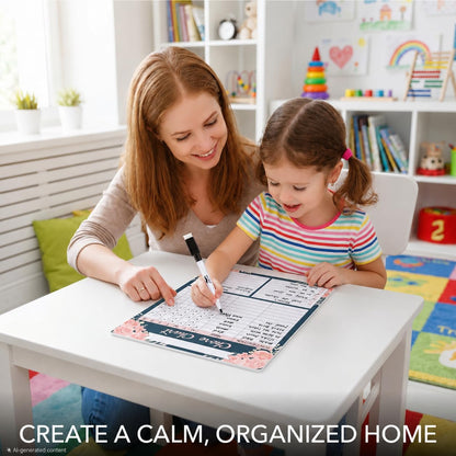 Mr. Pen- Magnetic Dry Erase Chore Chart, 17" x 12" | Floral Daily & Weekly Responsibility Chart for Kids, Teens & Adults, Family Chore Board for Fridge