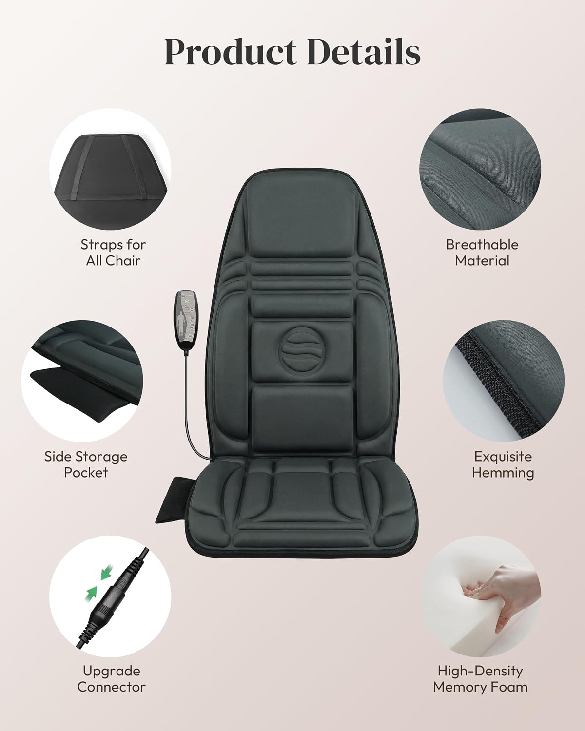 Heycool Back Massager with Heat, 10 Motors Vibration Pad for Office Chair | Massage Pad for Muscle Tension Relief, 5 Modes & 4 Intensities, Gifts for Women Men
