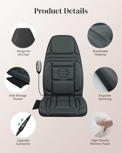 Heycool Back Massager with Heat, 10 Motors Vibration Pad for Office Chair | Massage Pad for Muscle Tension Relief, 5 Modes & 4 Intensities, Gifts for Women Men