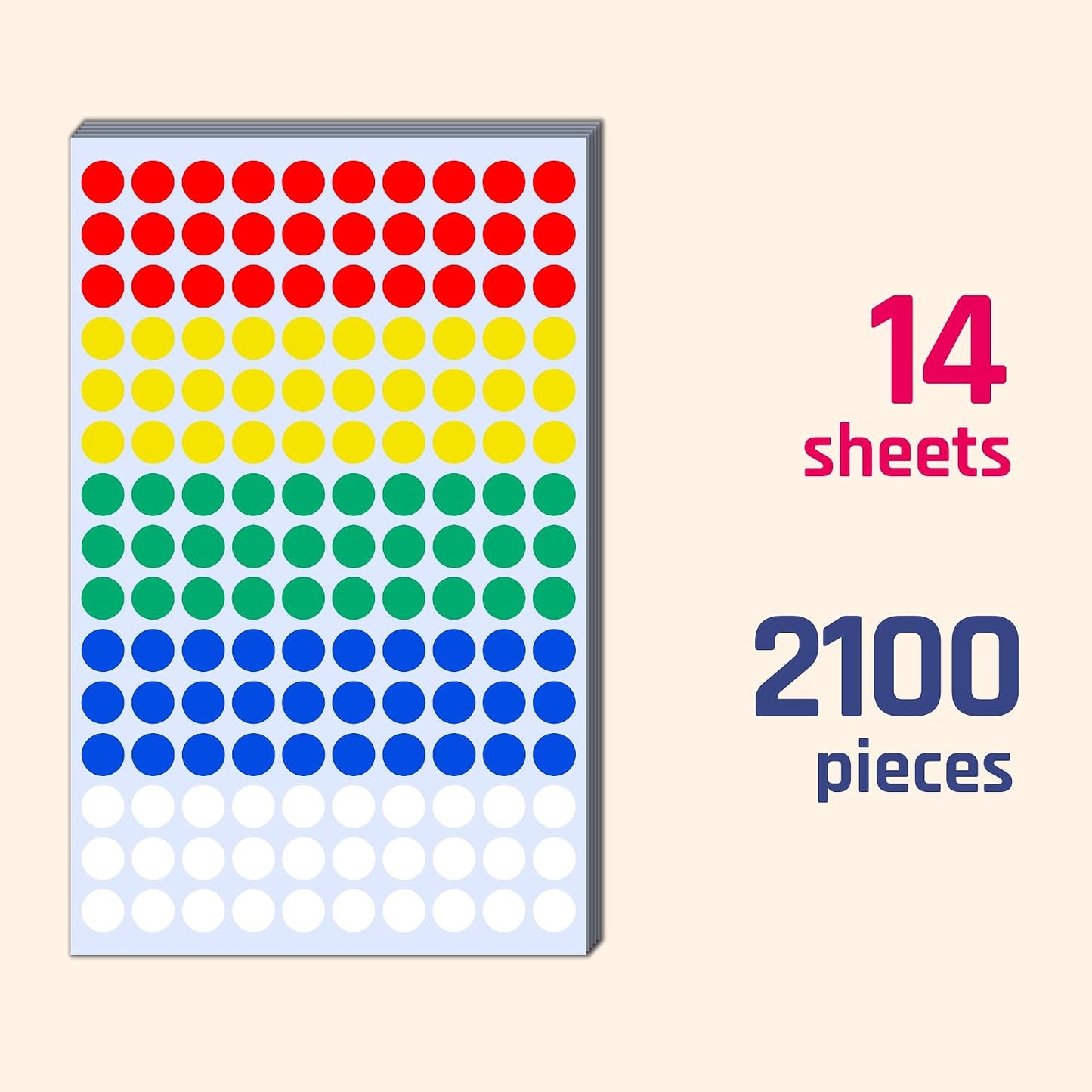 2100 Pack - 0.4" Colored Dot Stickers, Small Round Circle Labels - 5 Colors