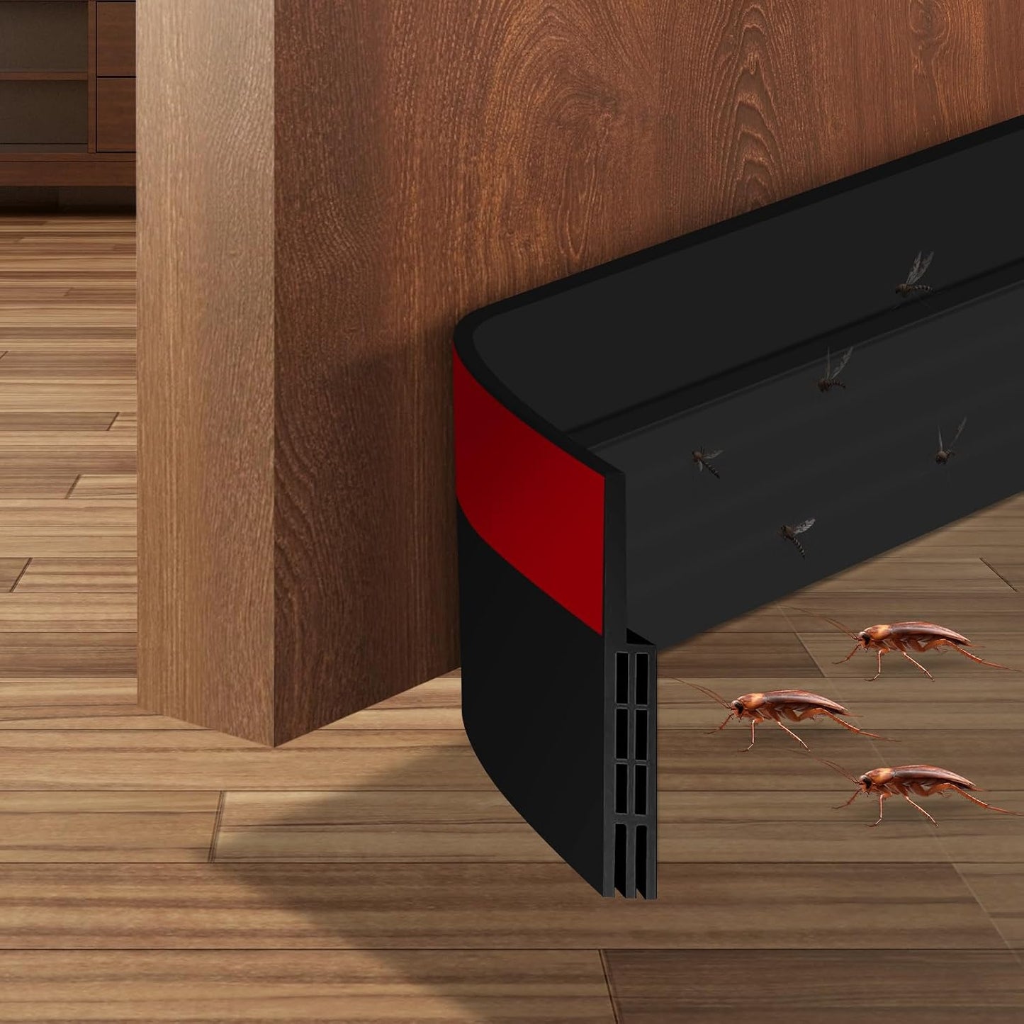 Ainiv Door Draft Stopper Under Door Seal, 2" W x 39" Cutable Soundproof Door Seal, Adhesive Under Door Sweep Weather Stripping Soundproof Kit, Under Door Draft Stopper Seals Anti-Collision-Black