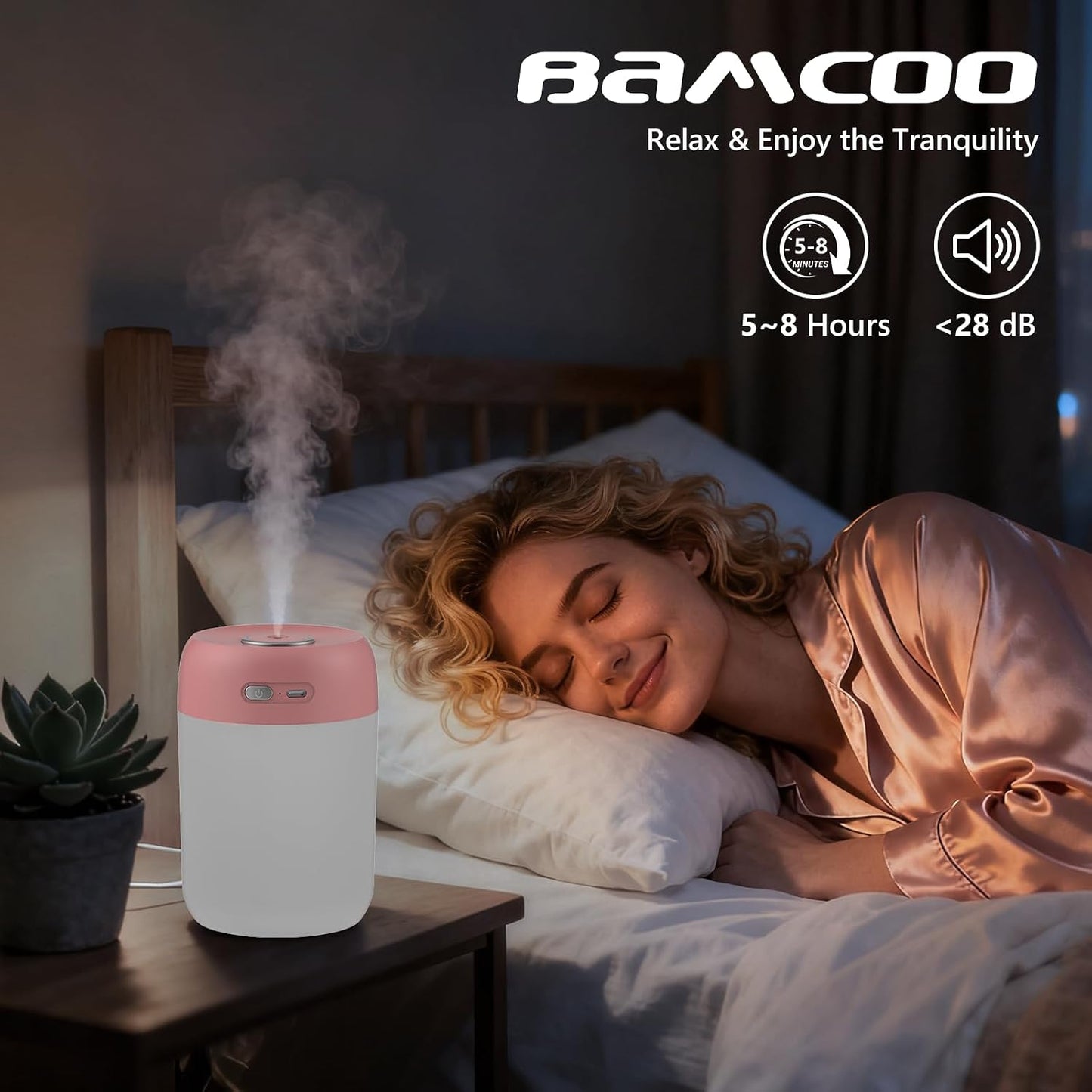 Portable Small Humidifier, 650ml Plant Humidifier, Blue | 7 Colors&Warm Light, Mini Humidifiers for Plants, Bedroom, Office, Dsektop