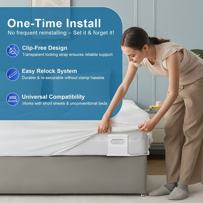 Lock Sheet Holders Keep Sheets Firm & Tight, Heavy Duty Bed Sheet Holder Straps for Corners, No More Loose Sheets or Wrinkles, Strong Grip Universal Sheet Clips, White