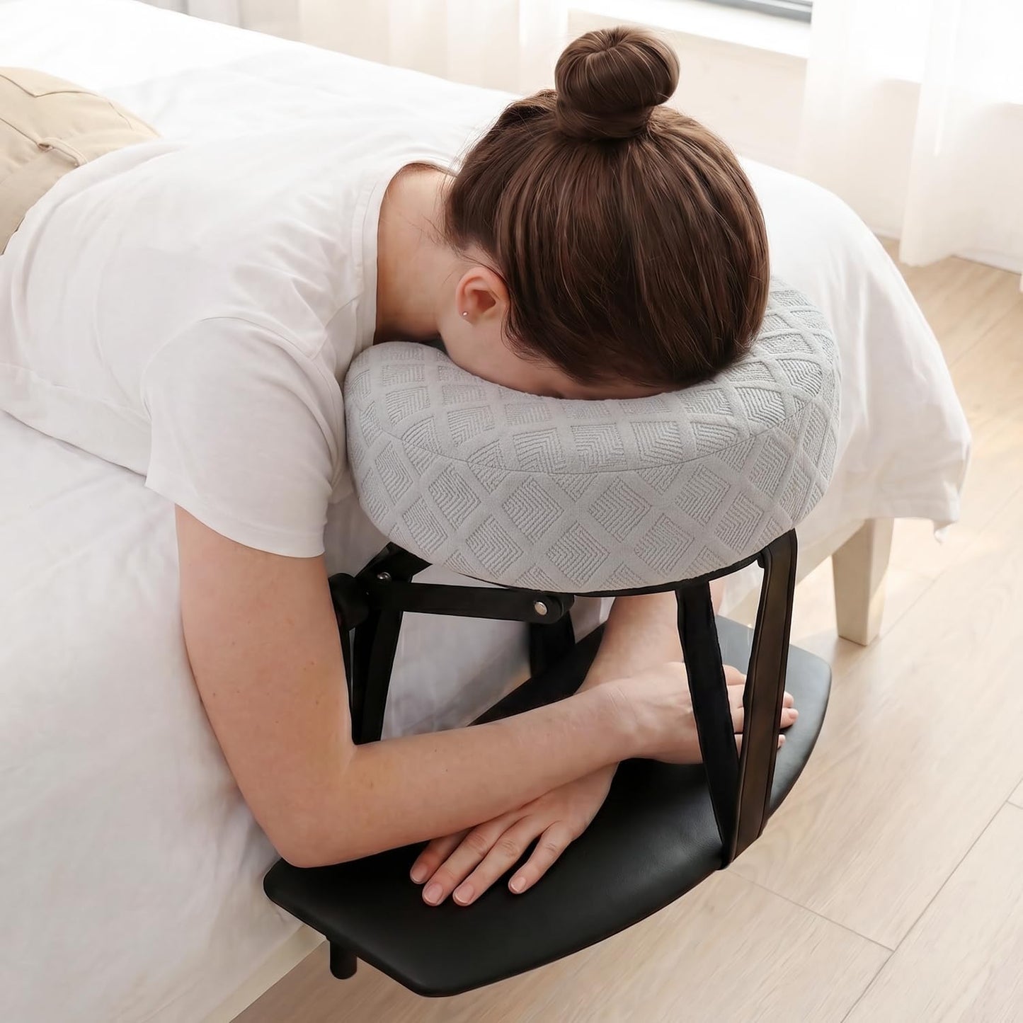 Massage Headrest for Bed, Adjustable Bed Face Cradle Holder with Armrest | Fits 6"-17" Mattresses, Adjustable Height & Angle, Comfortable Face-Down Support, Quick Tool-Free Setup, Foldable Design