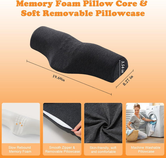 Cervical Neck Pillow for Neck Pain Relief,Memory Foam Neck Bolster Support Pillow for Bolster Support and Shoulder Relaxer, Decompression Devices Orthopedic Pillow Gray