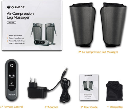 QUINEAR Air Compression Leg Massager for Circulation & Pain Relief, Calf Massagers with 2 Modes & 3 Intensities, Sequential Compression Device (SCD) for RLS, Edema, FSA-HSA - Ideal Gift