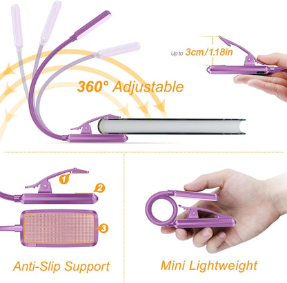 Gritin 9 LED Rechargeable Book Light for Reading in Bed | Eye Caring 3 Color Temps,Stepless Dimming Brightness,80 Hrs Runtime Small Lightweight Clip On Book Reading Light for Studying
