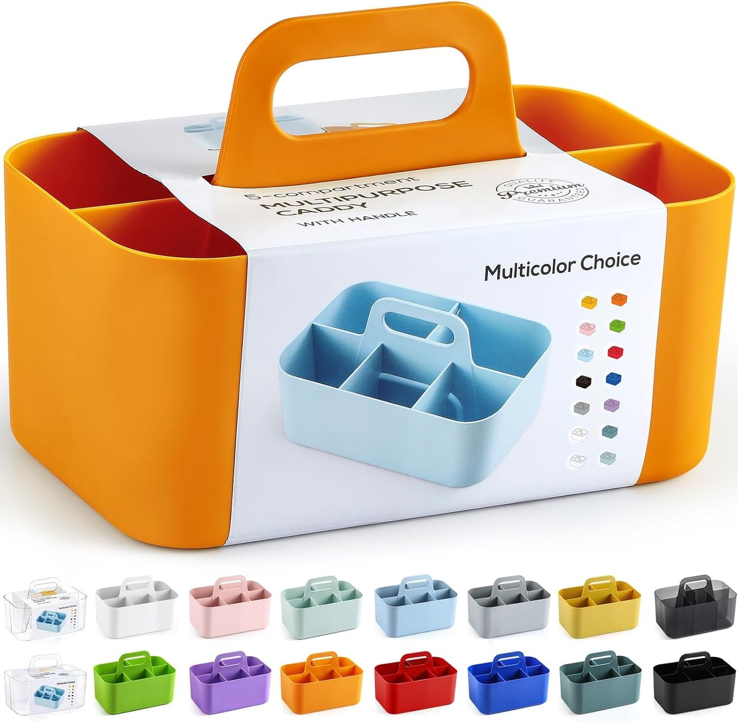 Multiuse Caddy Organizer with Handle, Portable Divided Plastic Tote Bin - Art Craft, Stationary Pen Marker Crayons, Makeup Hair Supplies Storage - Bathroom, Classroom, Dorm, Office, Desk Holder - Grey