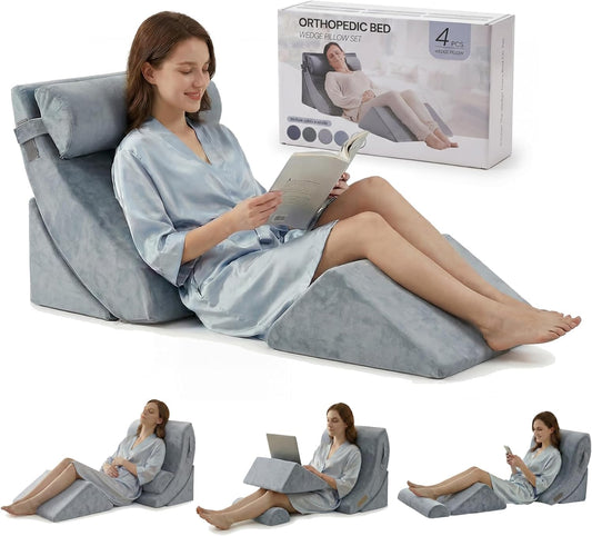 Axelrod Orthopedic Bed Wedge Pillow Set, Post Surgery Foam for Back, Neck and Leg Pain Relief Comfortable & Adjustable Ortho Pillows- Anti Snoring, Heartburn, Acid Reflux & GERD Sleeping Navy