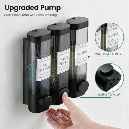 Wall Mounted Shower Soap Dispenser 3 Chamber,No Drill Shower Dispenser | Shampoo and Conditioner Dispenser for Bathroom Hotel Large Capacity, each 300ml with two waterproof labels,Gold