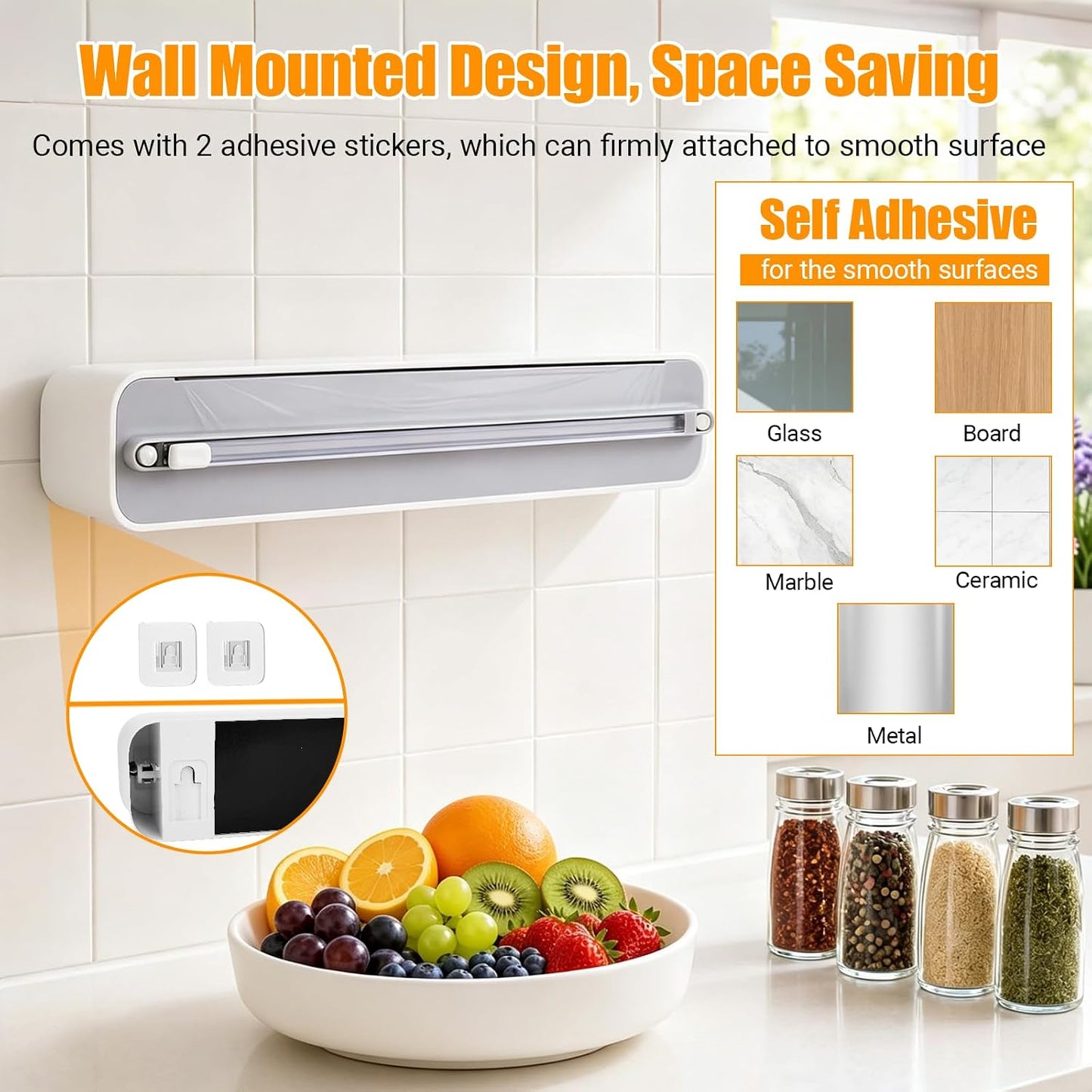 Large Magnetic Plastic Wrap and Foil Dispenser with Cutter | Magnetic & Adhesive Mounting, Fits for Max 12.8In x 984Ft of Plastic Wrap, 12.8In x 328Ft of Foil & Parchment Paper