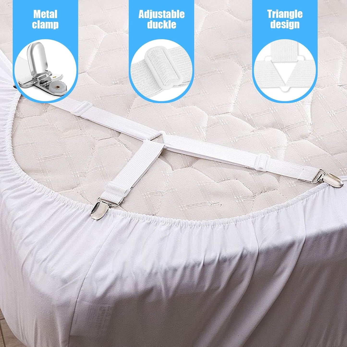 8 Pcs Adjustable Bed Sheet Holder Strap Clip Heavy Duty Elastic | Fitted Sheet Keeper Mattress Fastener Grip Non Slip Bedding Accessory