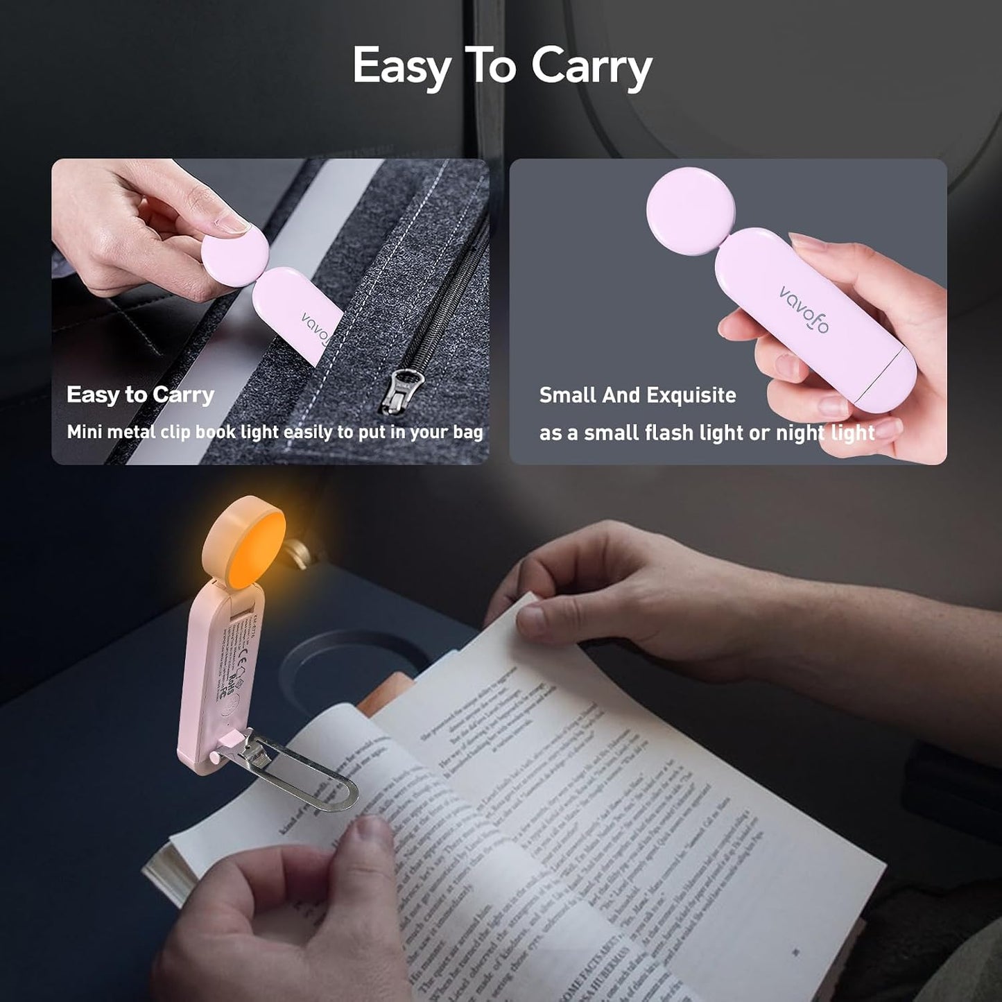 VAVOFO USB Rechargeable Bookmark Reading Light, Blue Light Blocking Amber LEDs for Bedtime Reading - Clip On, 9 Lighting Modes