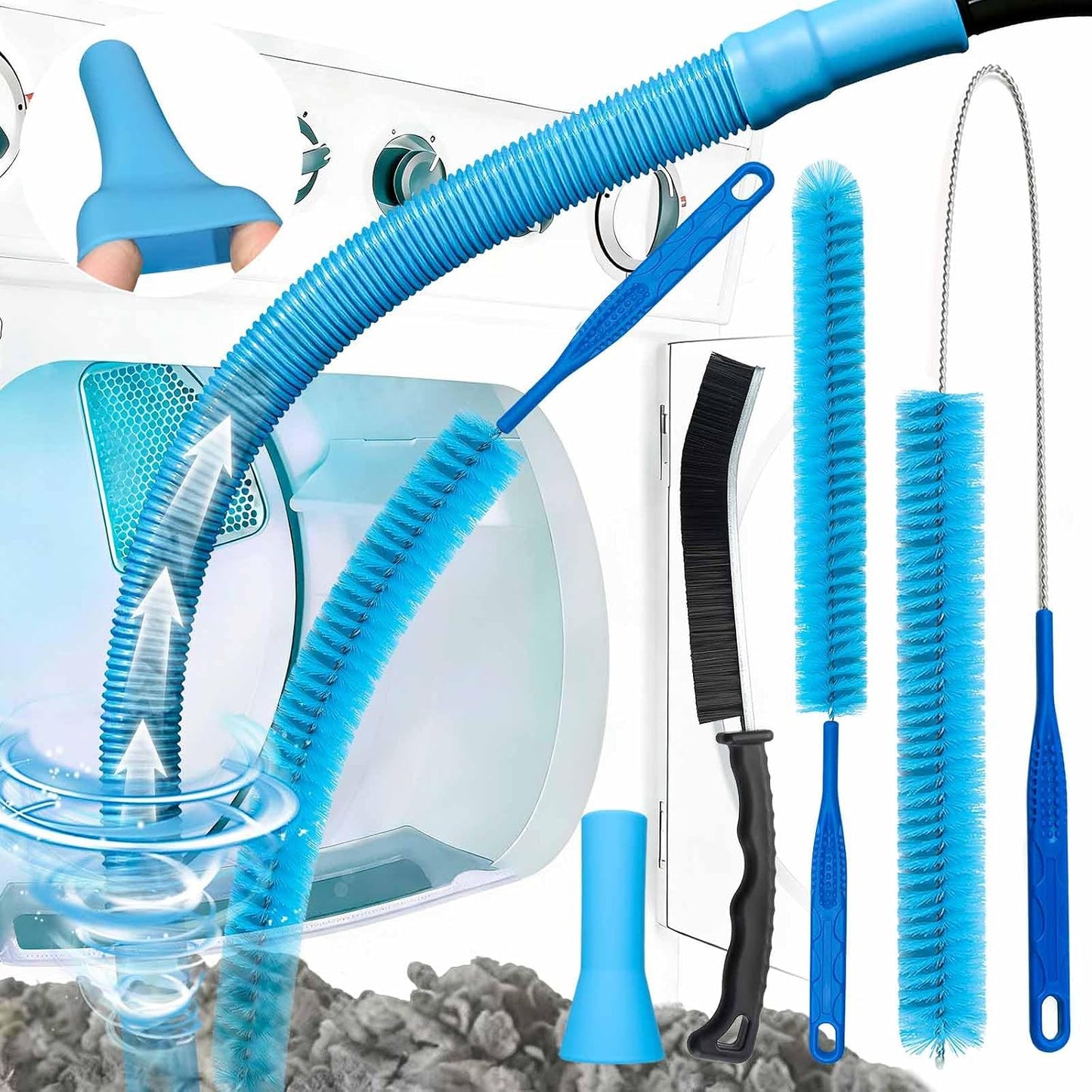 Dryer Vent Cleaner Kit, Vacuum Hose & Brush for Lint Trap Cleaning | Flexible Dryer Vent Cleaning Hose with Brush Attachment, Universal Vacuum Adapter for Deep Dryer Lint Trap Removal