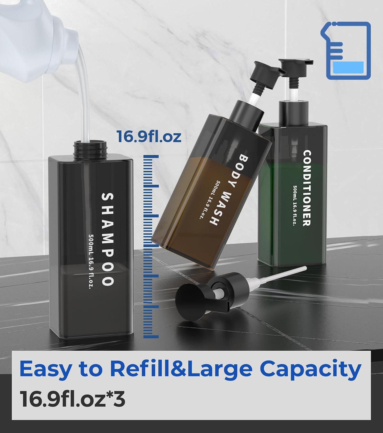 Shampoo and Conditioner Dispenser Shower Soap Dispenser 3 Chamber No Drill, 3 * 16.9 fl.oz Shampoo Dispenser for Shower Wall Mounted Shower Shampoo Dispenser 3 Chamber for Bathroom Hotel Black